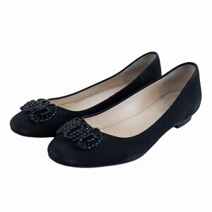 Sesto Meucci Italian  made in Italy Black Suede Embellished Women's Flats 9 M